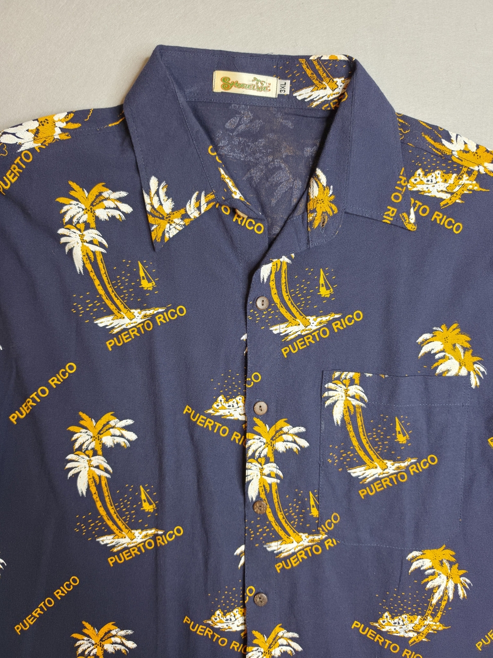 Shoreline Men's Puerto Rico Palm Print Button-Down Shirt -‎ Blue & Yellow 3XL